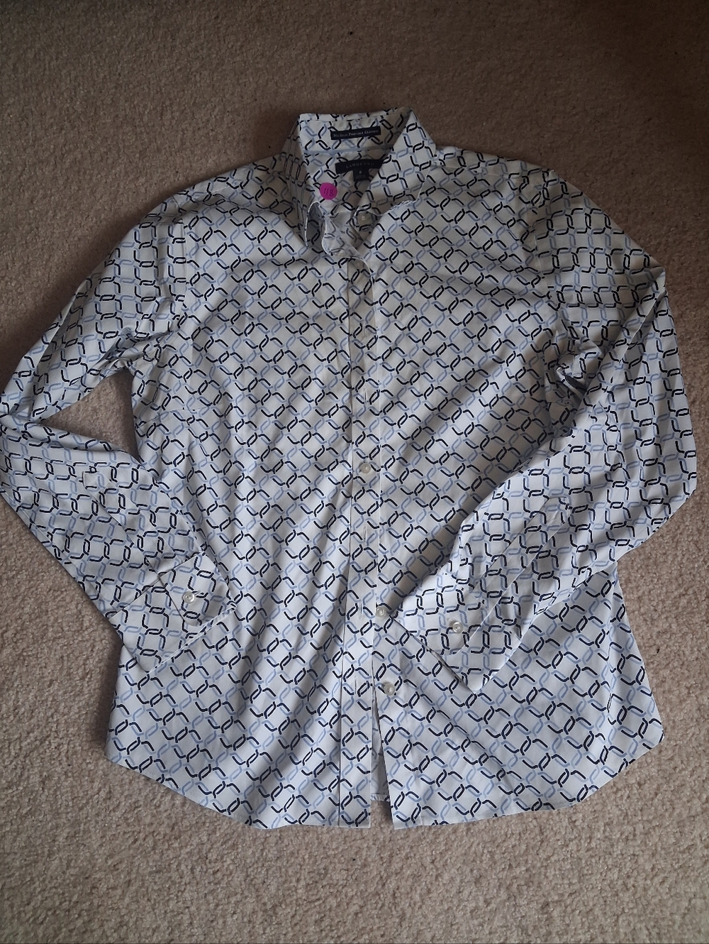 Lands' End White Shirt with Navy Chain-Link Print